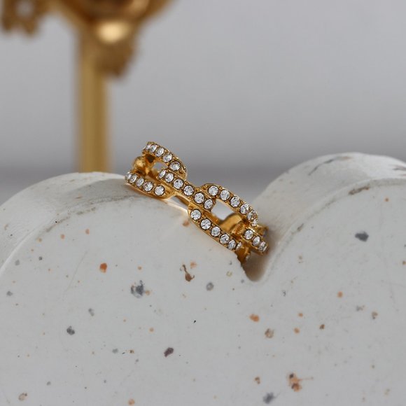 Chain Link Zircon‎ 18K Gold Plated Stainless Steel Ring - Picture 7 of 12